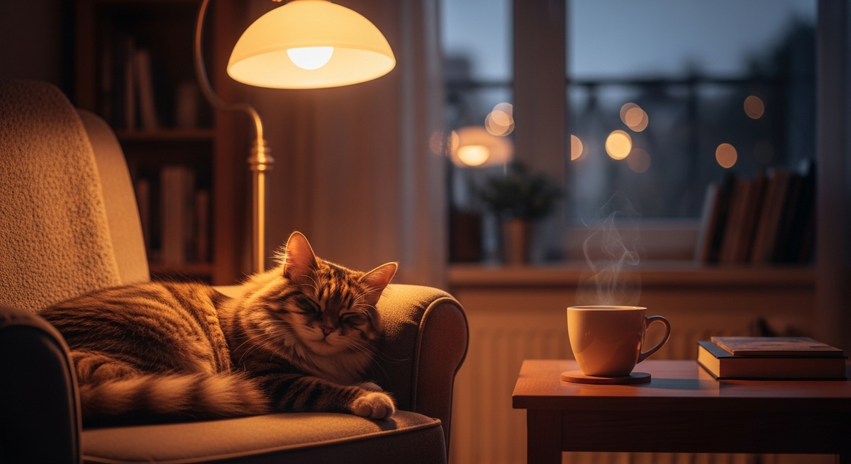 Идеальный вечер кошатника: не тишина одиночества, а тишина выбора.