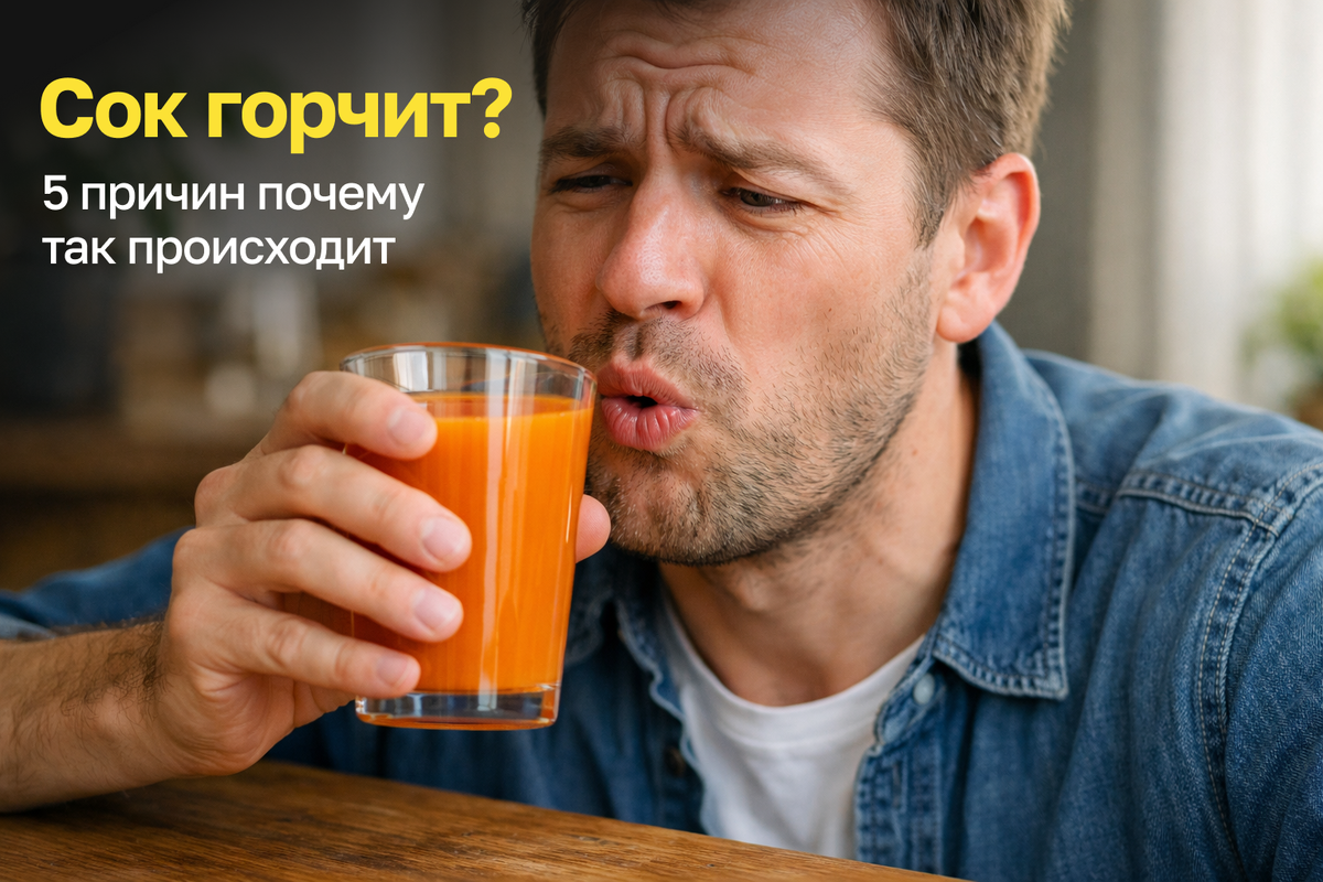 Почему сок горчит, даже если яблоки свежие и соковыжималка новая? На фото — типичная ситуация: человек пробует сок и чувствует неприятную горечь. Причина не всегда в продуктах или технике. Часто дело в кожуре, косточках, альбедо цитрусовых или даже в перегреве сока при отжиме.

Разбираем, откуда берётся горечь в соке, как влияет тип соковыжималки (шнековая или центробежная), и что делать, чтобы вкус был мягким и сладким. Простые советы помогут улучшить вкус сока уже с первого стакана.

Если вы делаете сок дома — это обязательно нужно знать.