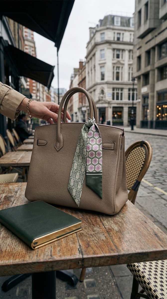 Бренд TRIORA, коллекция Китай: колье из натурального нефрита, дизайнерская брошь и шелковый шарфик Твилли