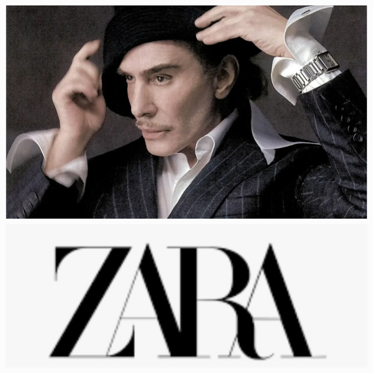 Джон Гальяно и логотип Zara. Материал для коллажа из сети.