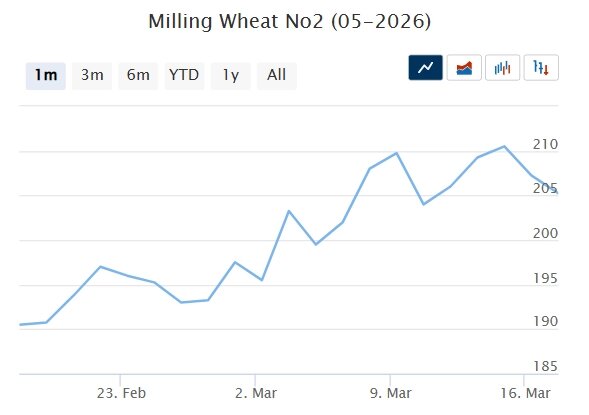 Мартовский фьючерс, Париж, евро/тонна