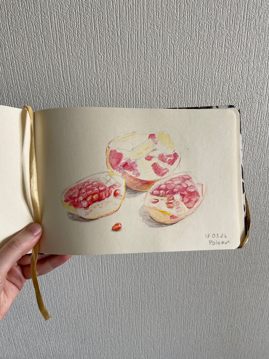 Гранат цветными карандашами 