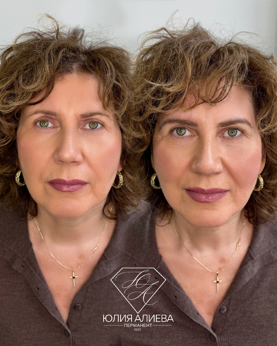 Перманентный макияж бровей в волосковой технике Realistic Hairs :  до и результат сразу после процедуры