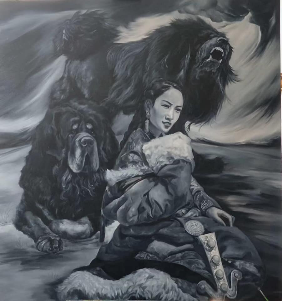 Тибетские мастифы и их хрупкая юная хозяйка (но обратите внимание, какая волевая и решительная натура читается за этой хрупкостью). Чтобы командовать такими собаками, стальной характер и правда нужен, а вот стальные мускулы - нет.