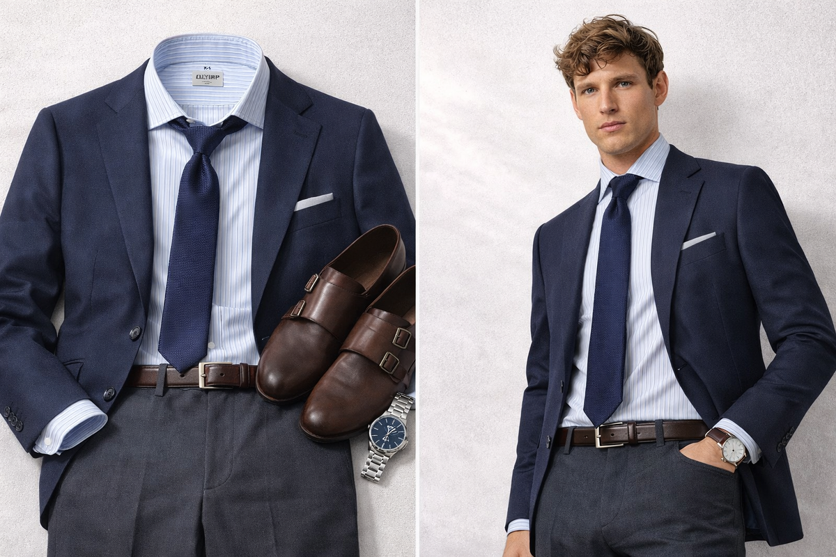 Рубашка OLYMP + гластук Bernd Hennes + ремень LINDENMANN + брюки W.WEGENER