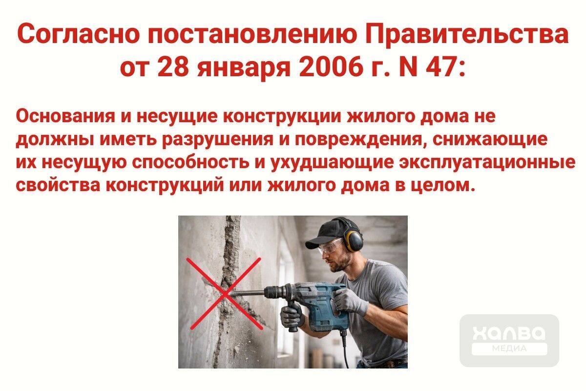 Любое нарушение целостности несущих стен ослабляет их прочность📷
