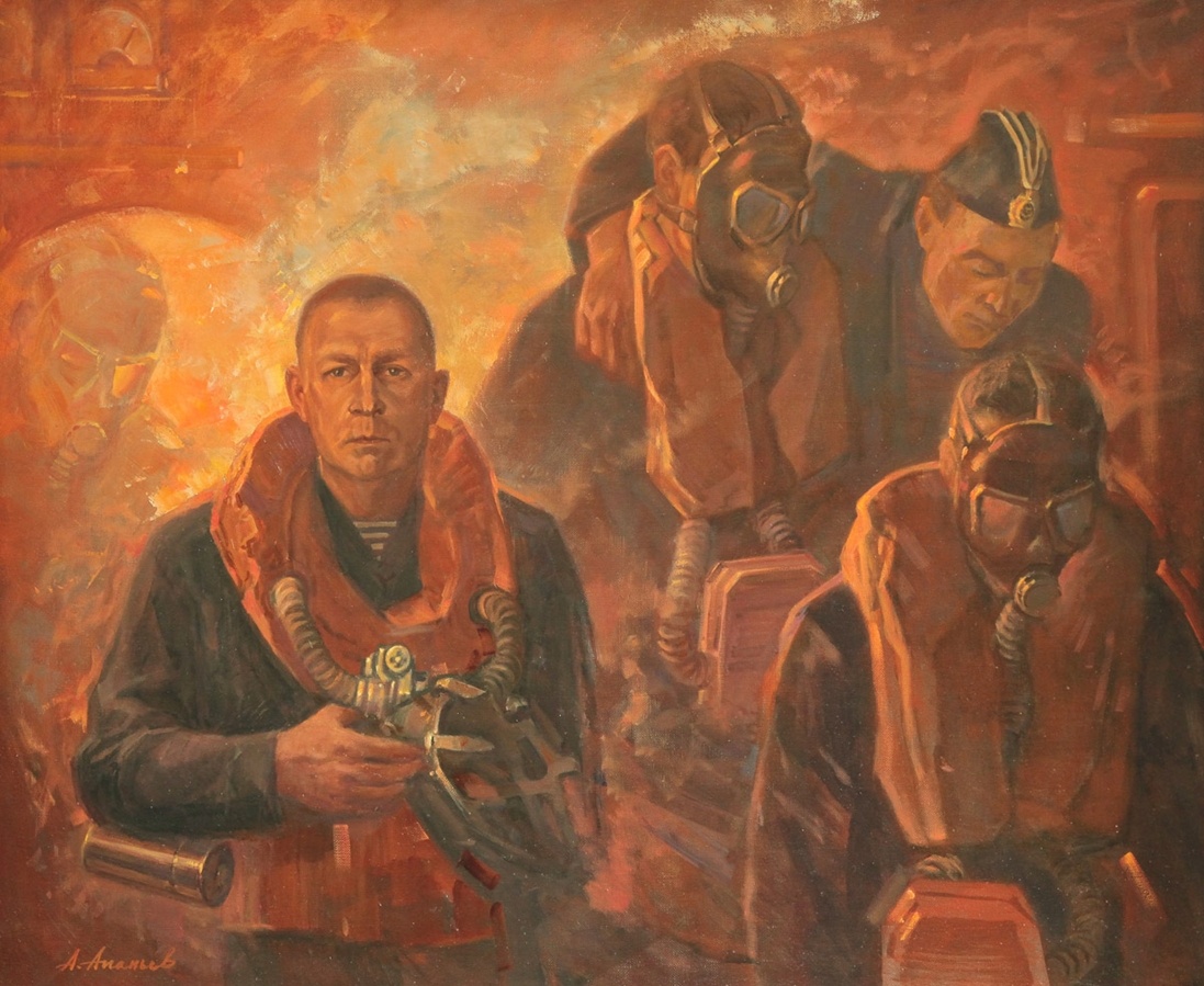 Ананьев Александр Михайлович
«Подвиг Богданова С.П. Спасение экипажа атомной подводной лодки К-278 «Комсомолец»
2014 г. Холст, масло. 100х120