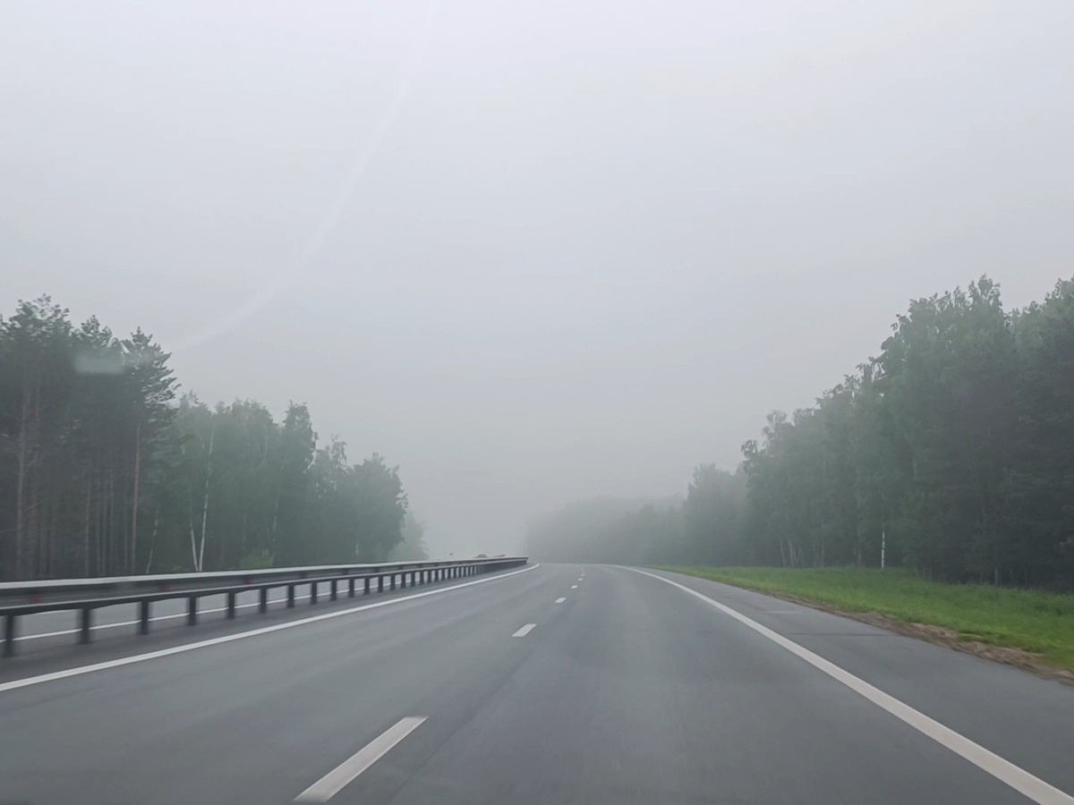 Дорога утром в тумане.