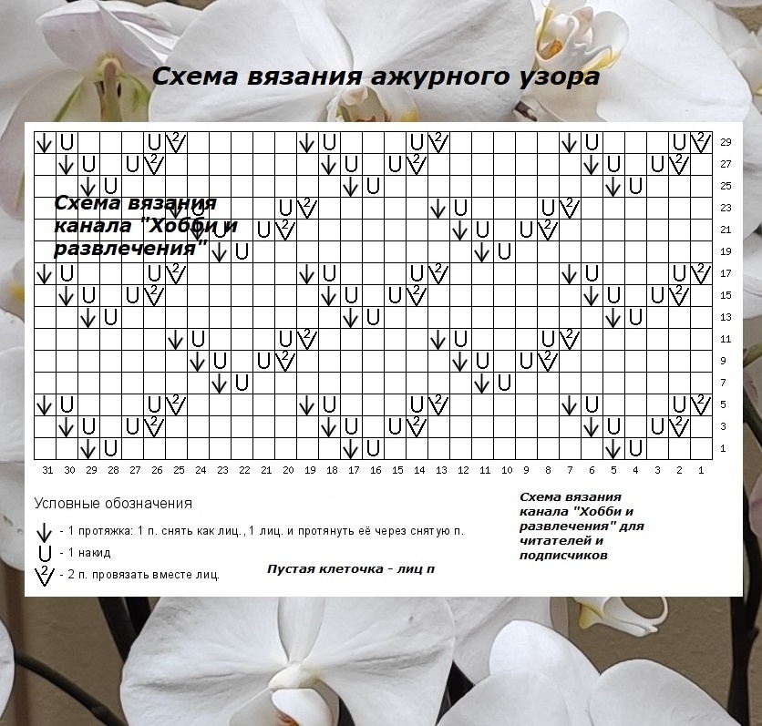 Схема вязания ажурных галочек.
