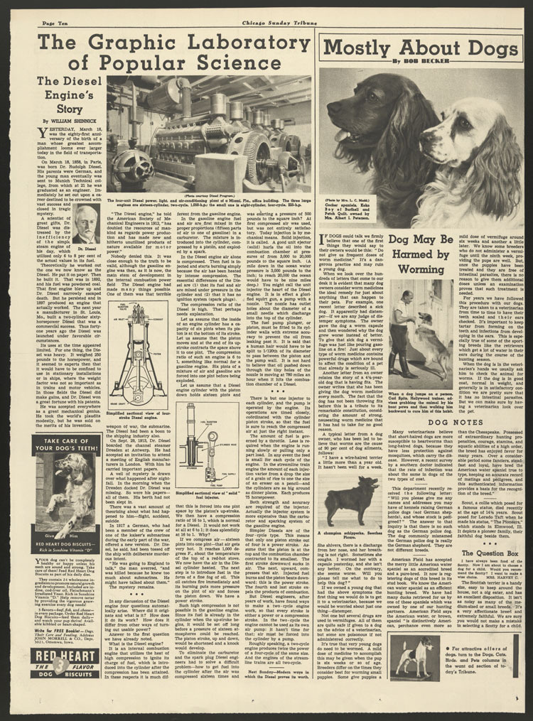    Публикация в The Chicago Tribune, рассказывающая про революционный мотор Рудольфа Дизеля   
Библиотеке Мичиганского государственного университета