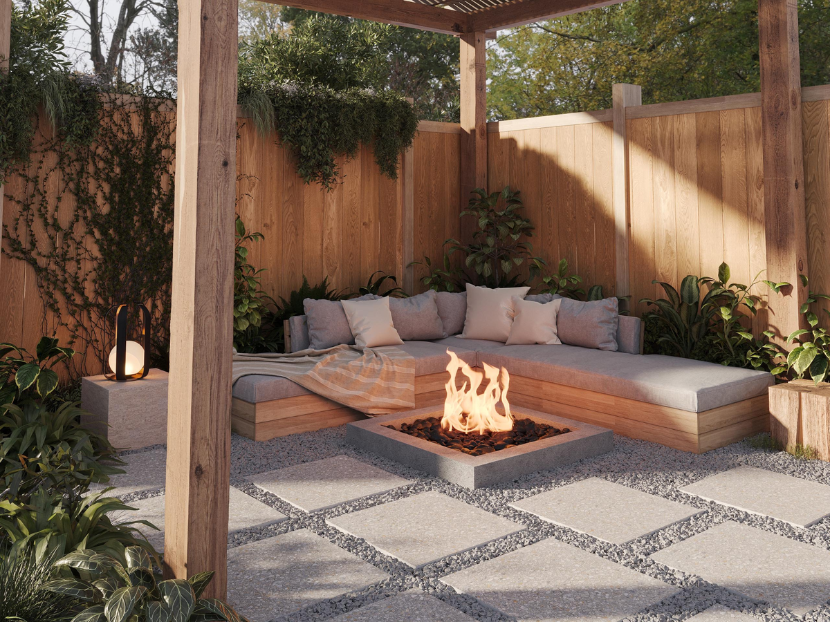 Утолщенный керамогранит Estima на загородном участке. Текстура агломерата. Источник: Estima 