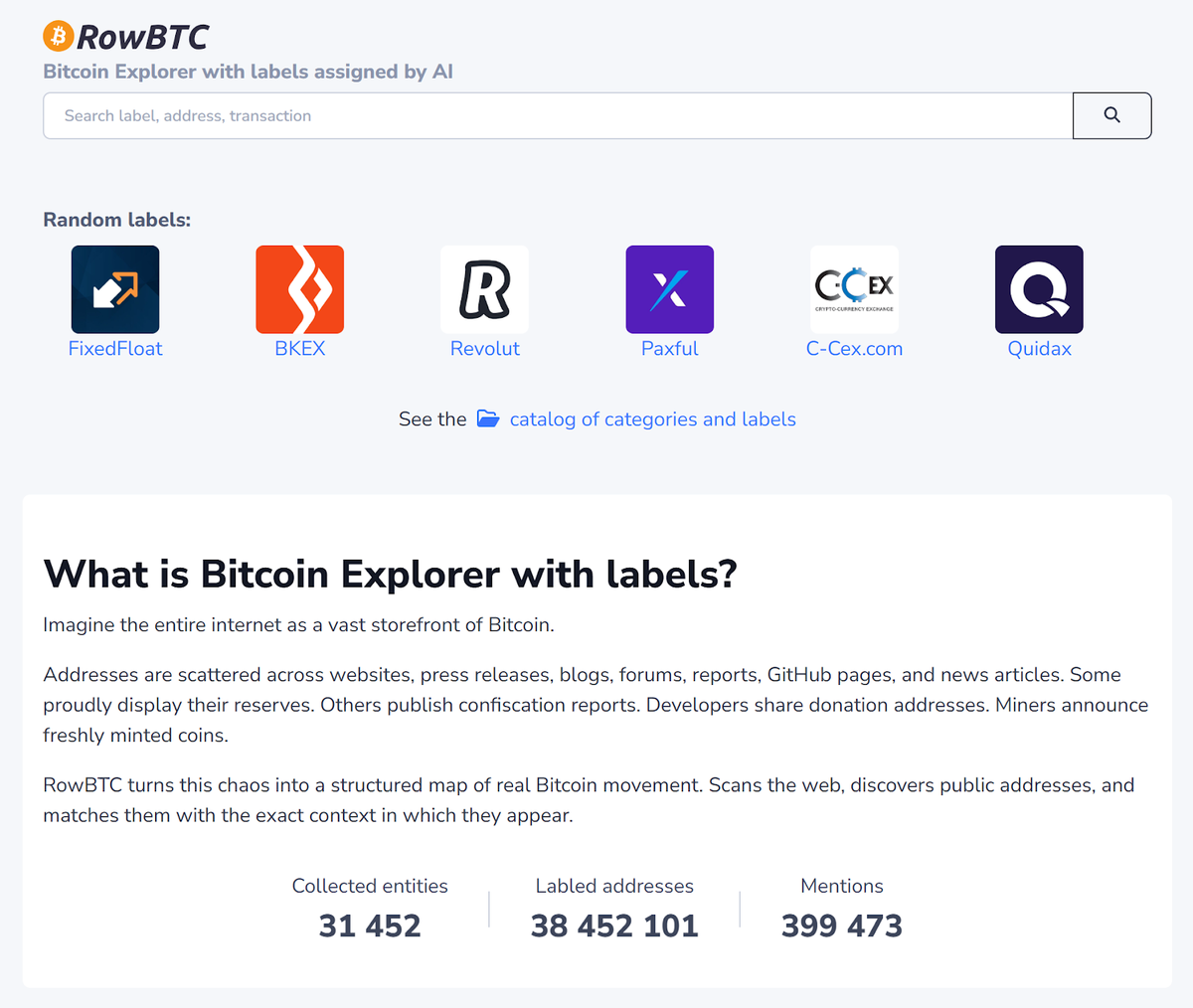
RowBTC – новый блокчейн эксплорер, отличающееся открытым подходом к анализу Bitcoin-блокчейна. RowBTC ориентирован на прозрачность данных для широкой аудитории.