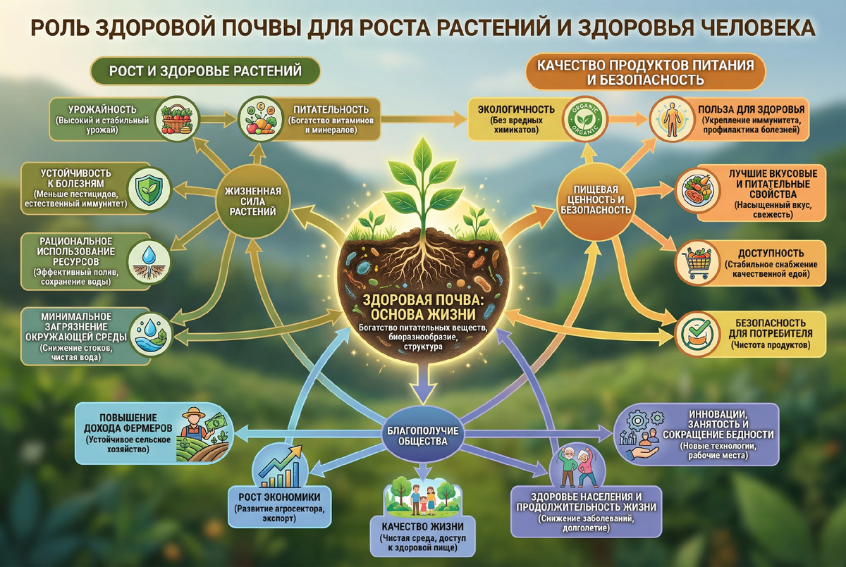 Роль здоровой почвы для роста растений и благополучия населения