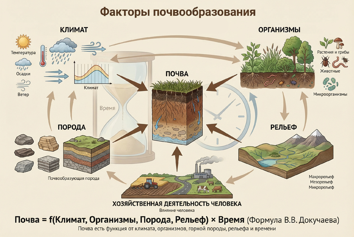 Факторы почвообразования, их влияние и взаимосвязь