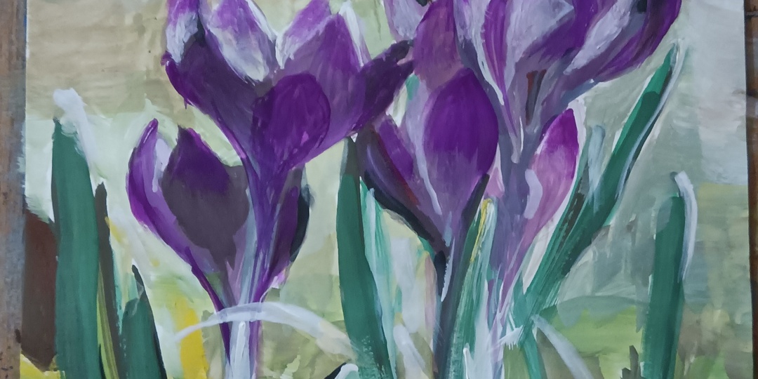Крокус или шафран. Картина 20*30 (А4), Гуашь. Не просто цветы весенние