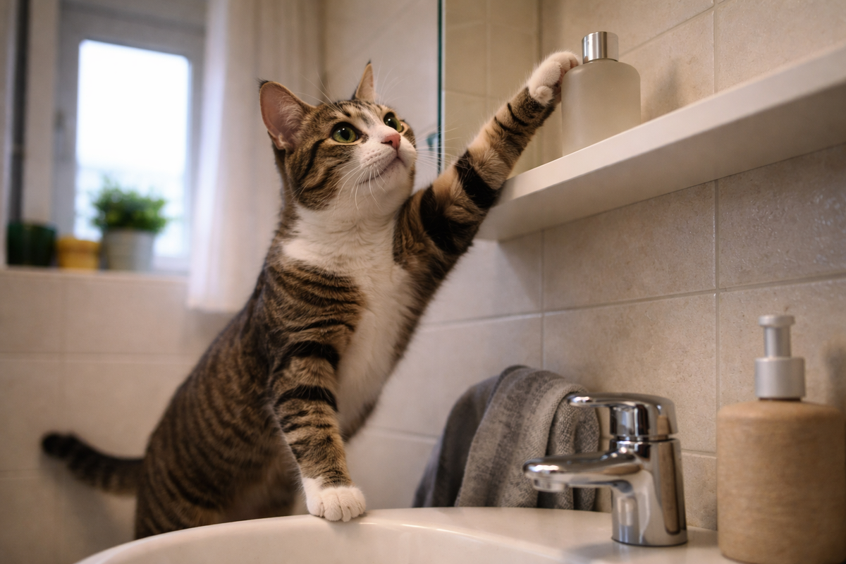 Накопившаяся энергия часто выходит в простое движение лапой по мелким вещам