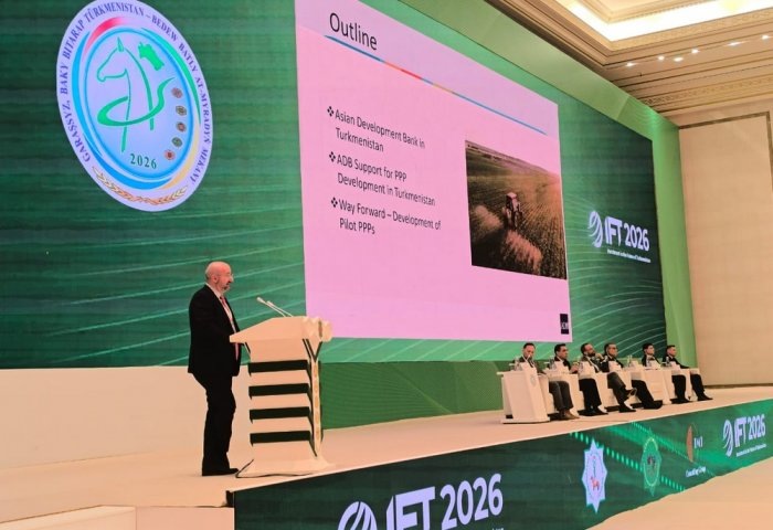 Старший специалист по развитию частного сектора АБР Дмитрий Кабрельян на IFT 2026, 18 марта, 2026 г., Ашхабад, Туркменистан (Фото: БТ)