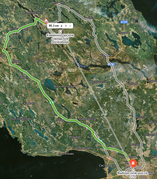 Маршрут и расстояние до озера Кархаута.