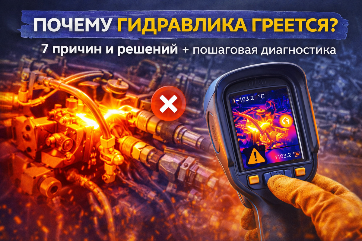 Почему гидравлическая система перегревается и как это быстро диагностировать? В статье разобраны 7 ключевых причин нагрева гидравлики: от потерь давления и внутренних утечек до неправильного выбора масла и проблем с охлаждением. Показана пошаговая диагностика с использованием тепловизора, позволяющая точно определить перегревающиеся узлы и скрытые неисправности. Практическое руководство для инженеров и специалистов по обслуживанию гидросистем, направленное на снижение износа, повышение эффективности и предотвращение аварий.