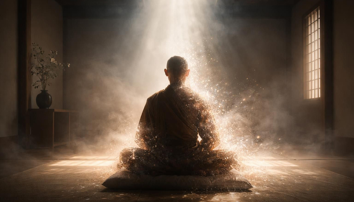 Сатори – неожиданный прорыв, когда исчезает двойственность субъекта и объекта, внутреннего и внешнего. Юнг видел в этом замену узкого Эго на более широкую Самость. Монах тает в свете, и где граница между ним и миром – уже непонятно.