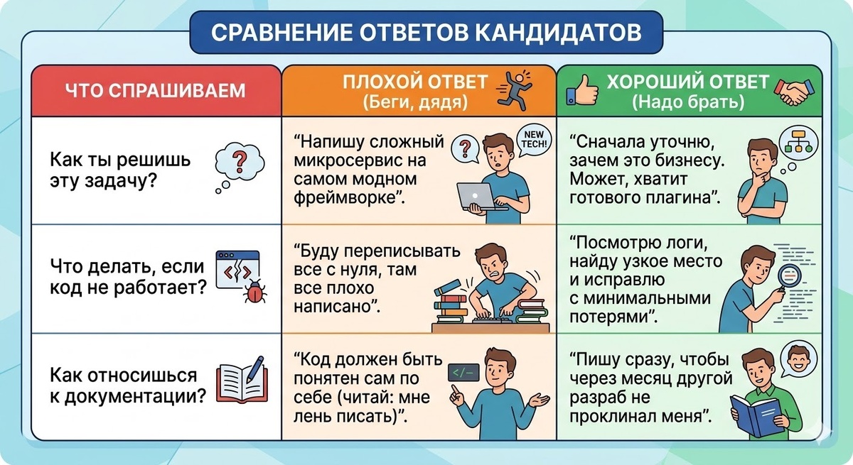 Таблица как правильно нанимать разработчика.