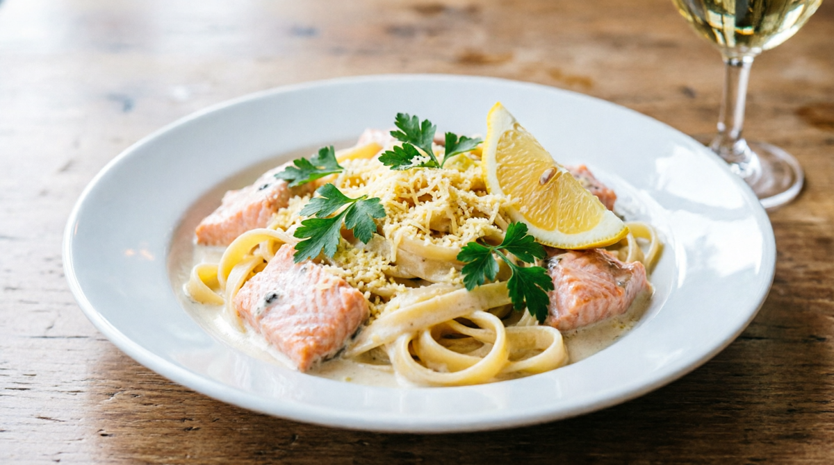 Паста с семгой в сливочном соусе