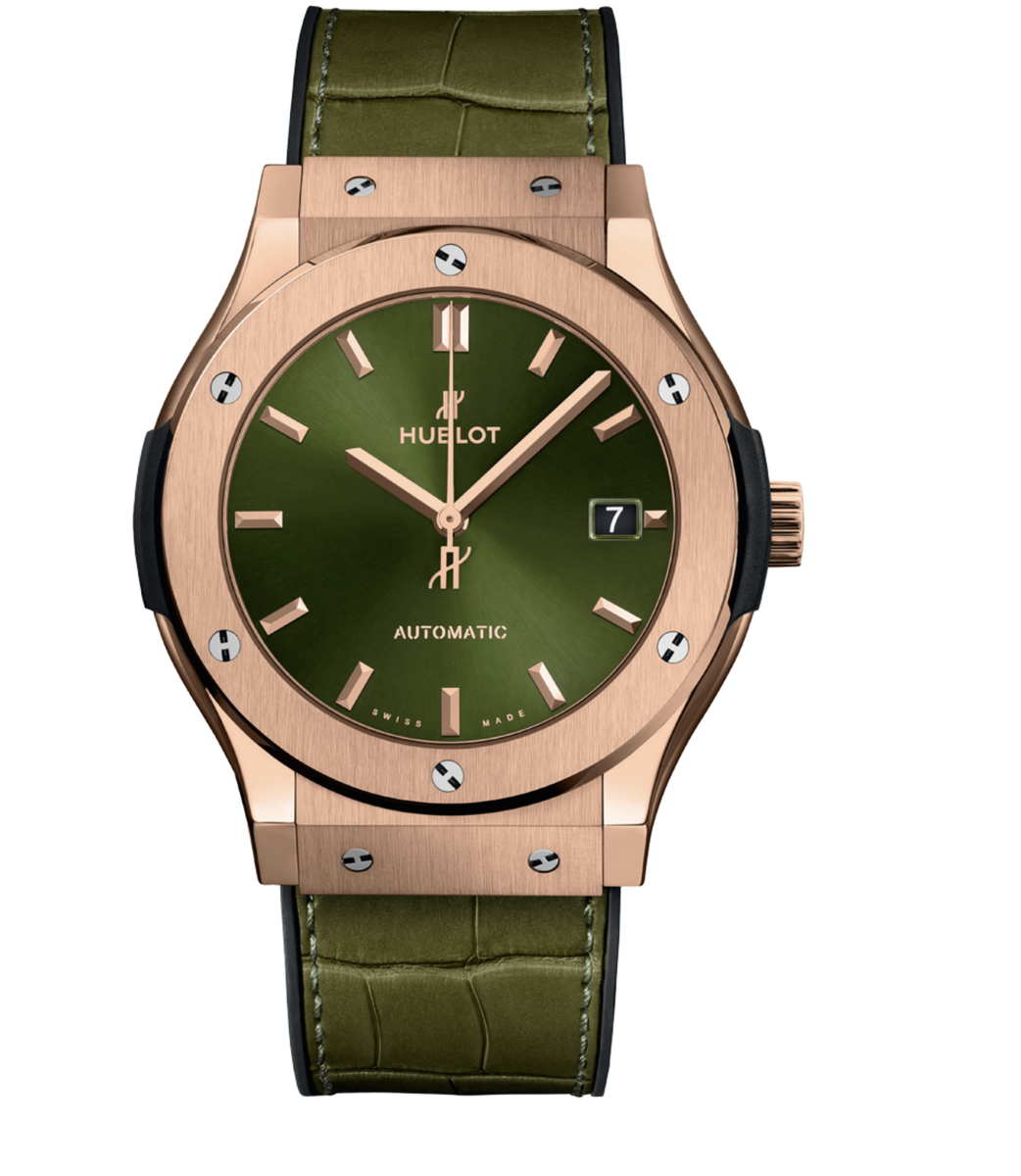 Часы HUBLOT Classic Fusion King Gold Green в 45 мм корпусе из розового золота King Gold с указателем даты