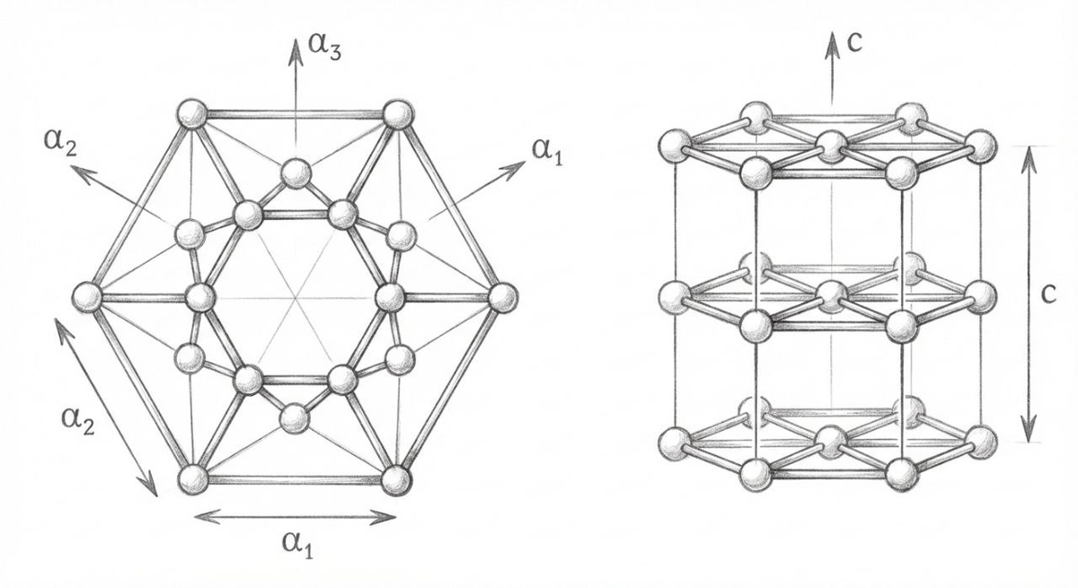 гексагональная кристаллическая решетка.