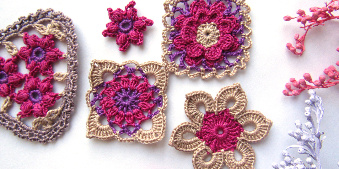Цветочные мотивы крючком. Подборка из 7 вариантов со схемами