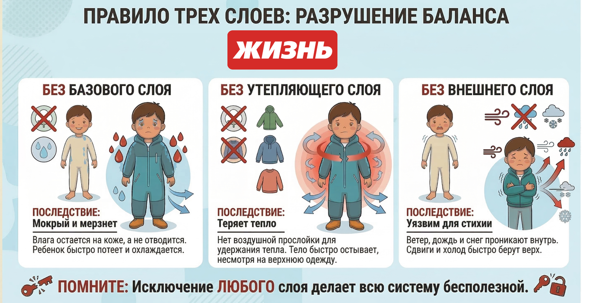    "Правило трех слоев в одежде для мальчика и девочки. Коллаж: Сорокина Екатерина"