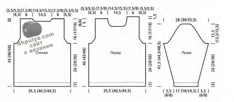 Выкройка вязаного детского пуловера