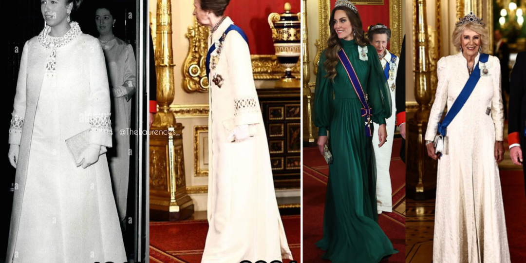 Роялс на банкете: Кейт в зеленом, Камилла в кремовом, Анна в платье 1969 года