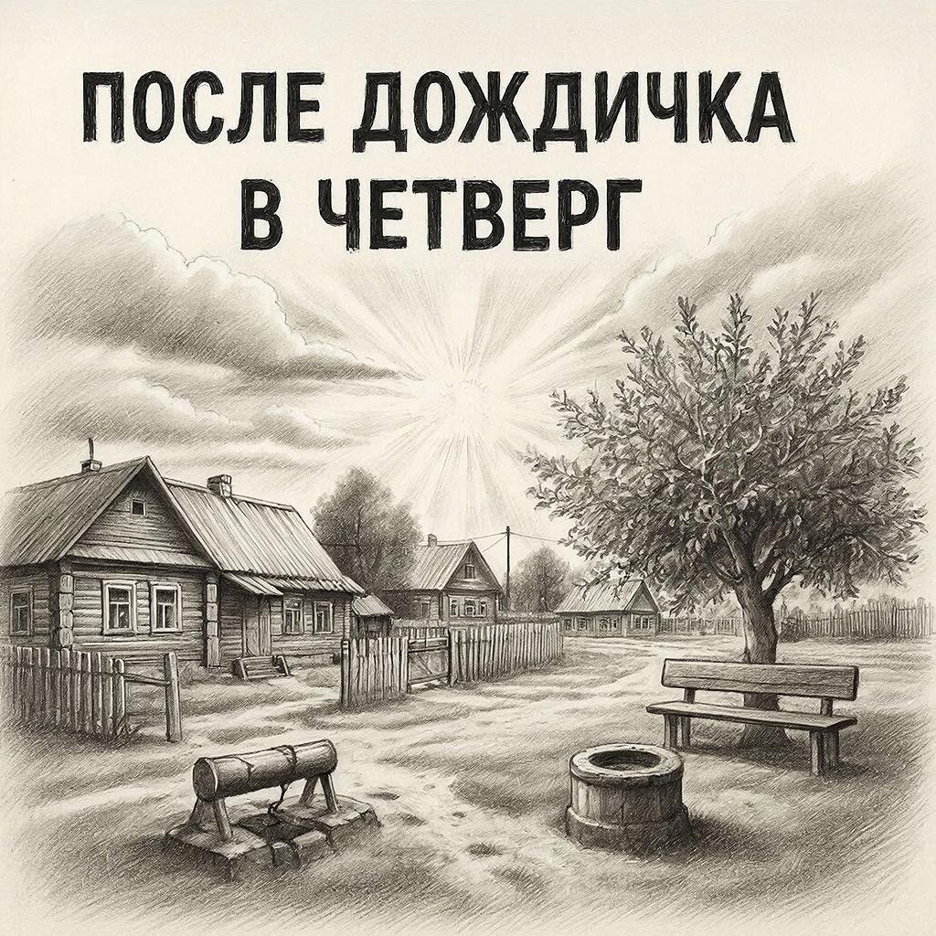 Вот так выглядит поговорка "после дождичка в четверг" по версии нейросети GigaChat. Картинка сгенерирована по запросу автора в стиле "карандашный рисунок".