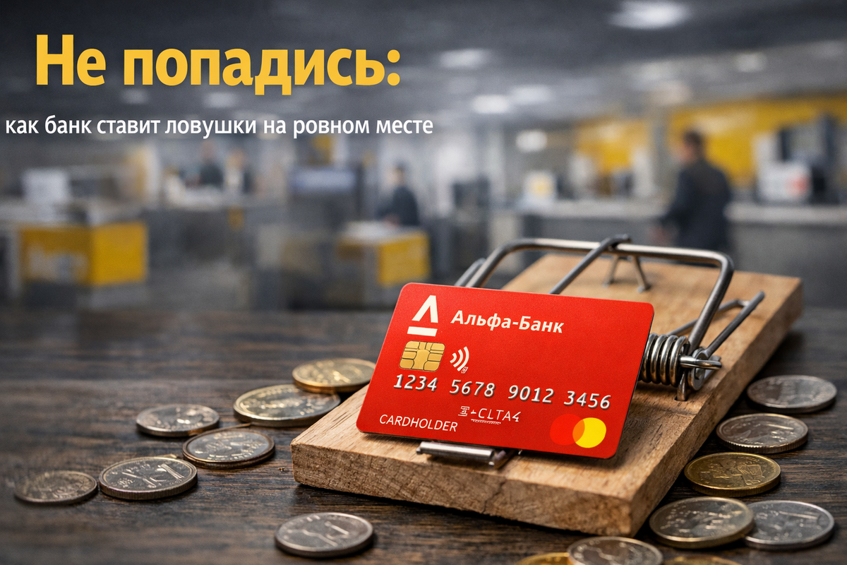 Мышеловка с банковской картой вместо сыра, монеты рядом.