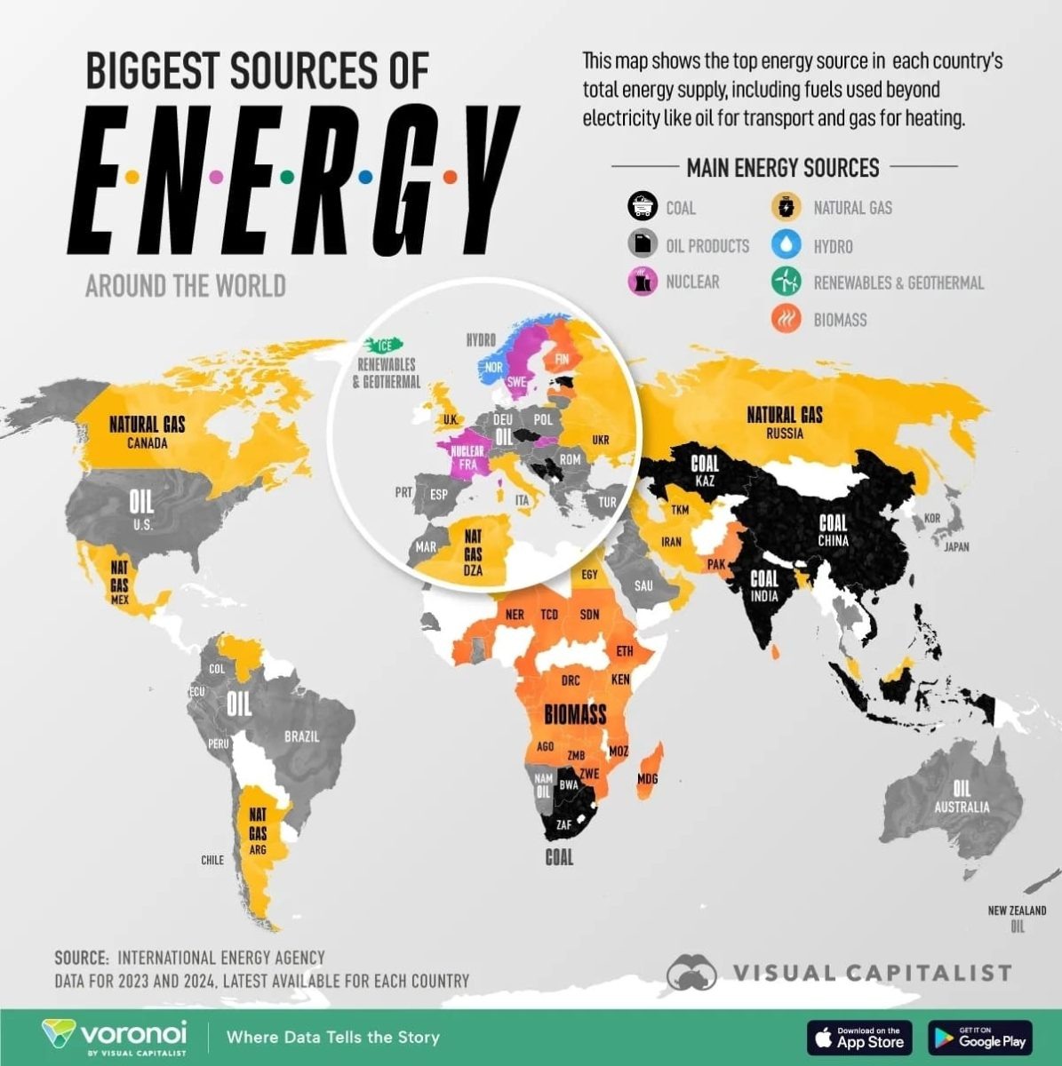    Карта: крупнейшие источники энергии по странам / © Visual Capitalist