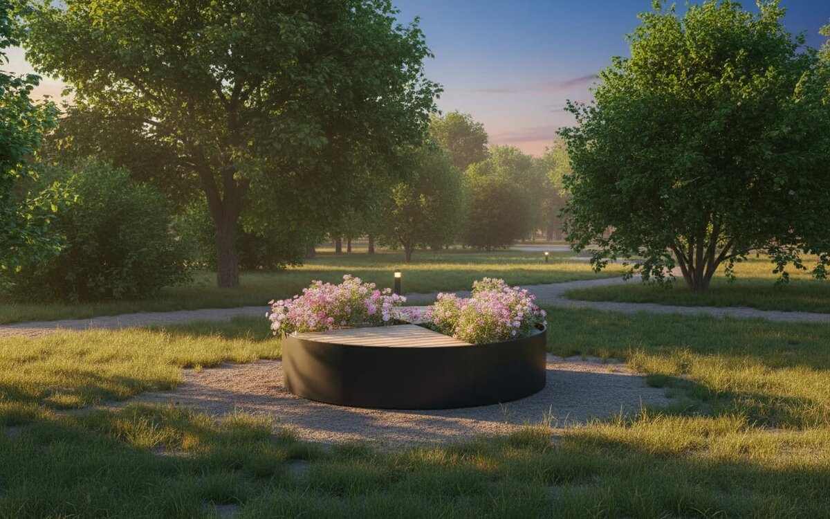 МАФ Компазиция Domino из скамеек и цветочниц в парке