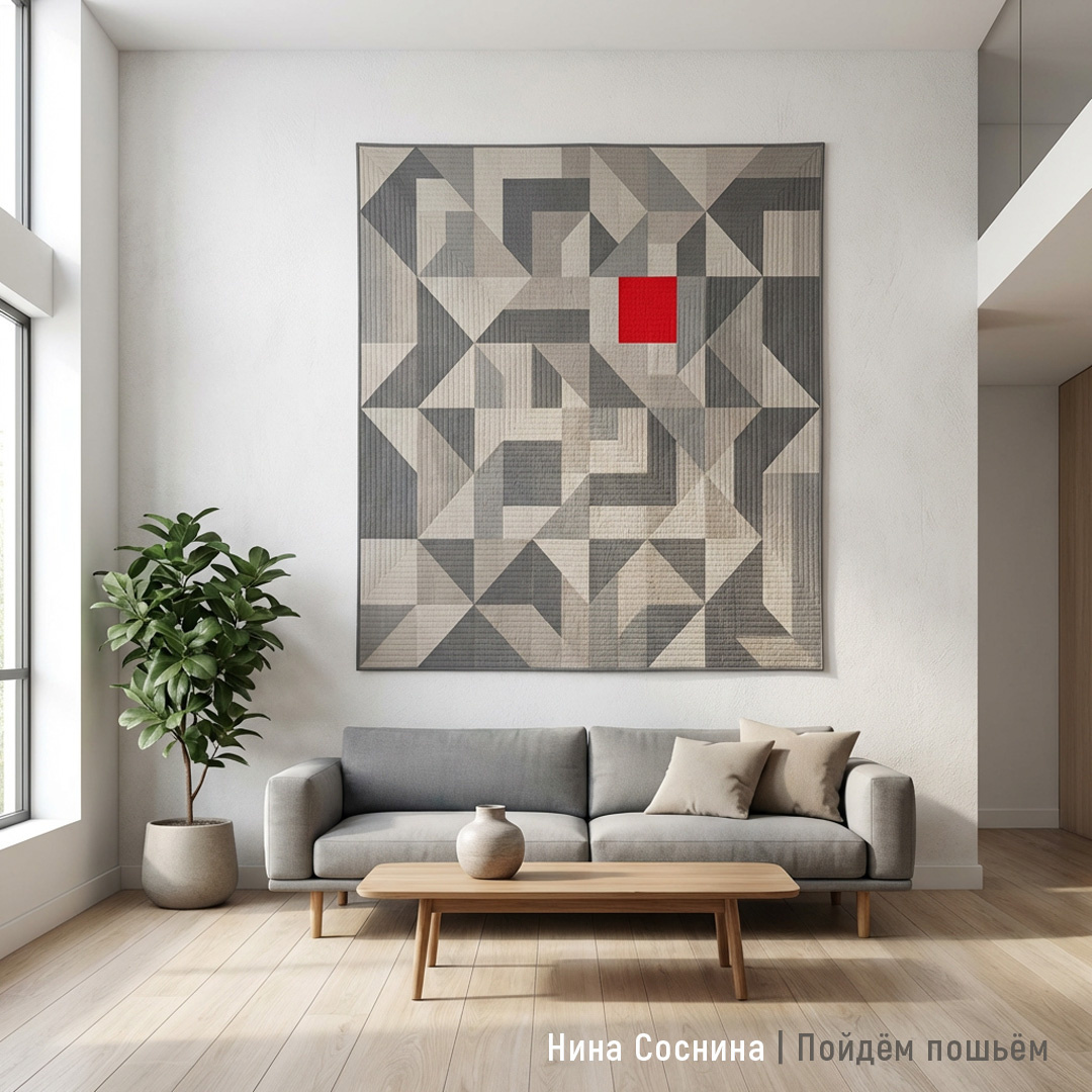 Один яркий акцентный лоскут меняет весь ритм композиции и притягивает взгляд.