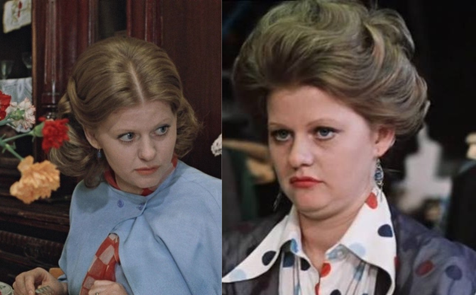 Героиня Ирины Муравьевой в 20 и в 40 лет: коллаж кадров из фильма СССР «Москва слезам не верит»