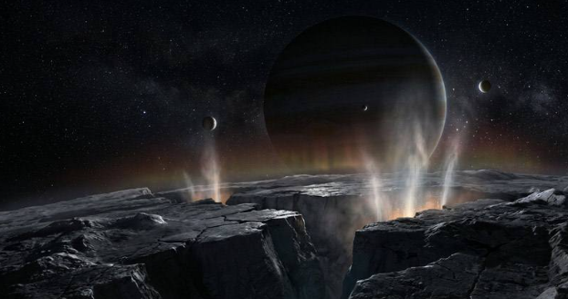 Художественная интерпретация экзолуны, вращающейся вокруг планеты-изгоя.