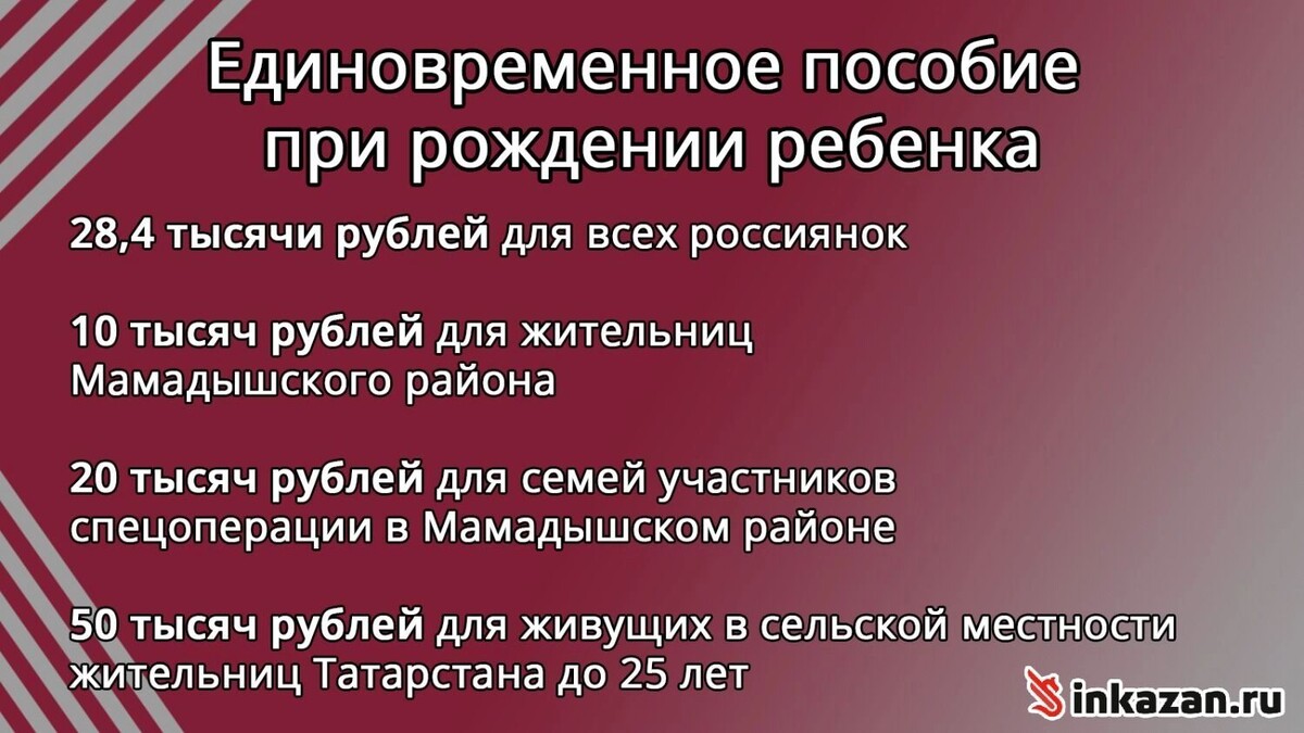    Размер выплат при рождении ребенка в Татарстане   inkazan.ru