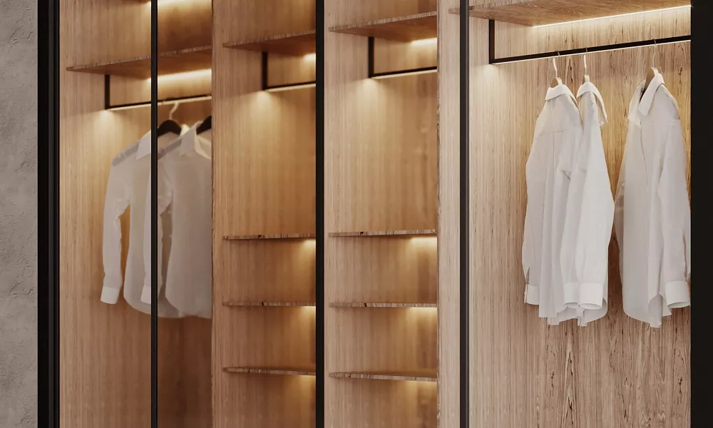 Система хранения «Ризот» - шкаф со стеклянными фасадами от фабрики «Мебиус»