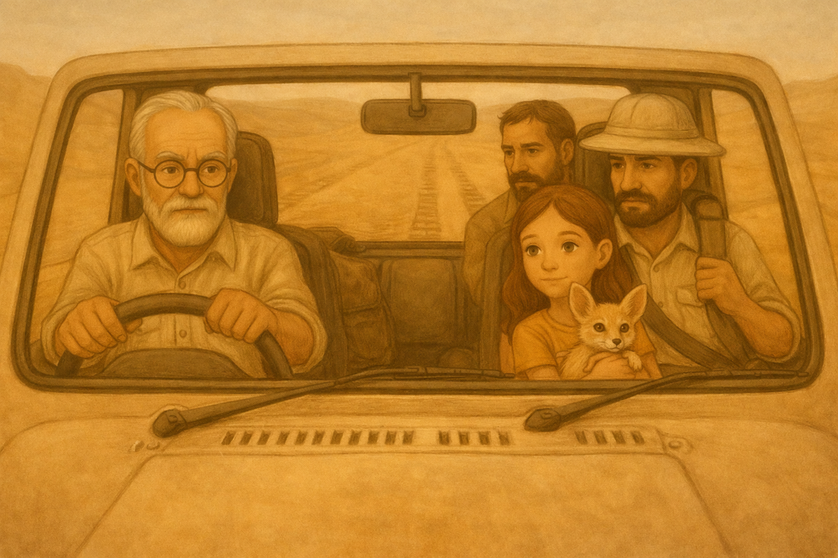 Профессор, Клара с лисичкой Лурдой и два геолога отправляются в Священную Рощу