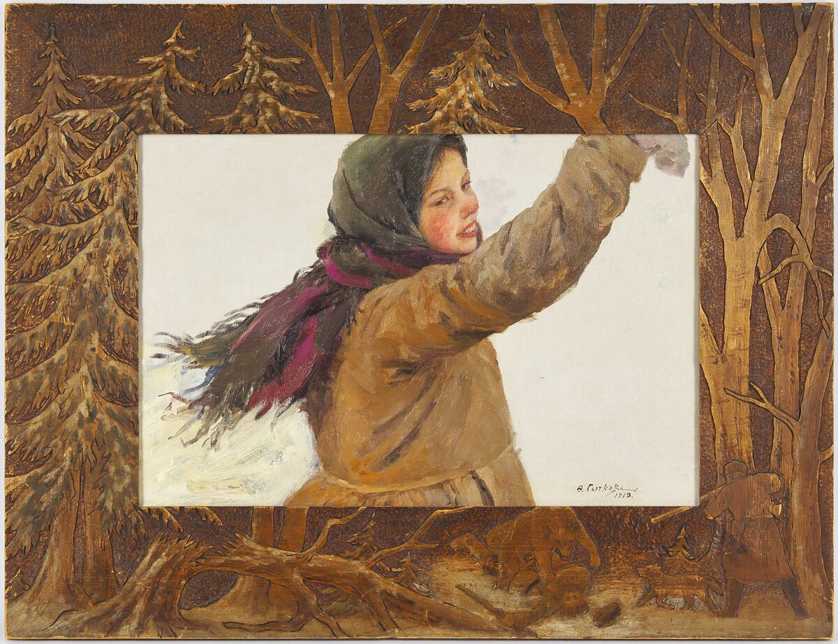 Деревенская девочка, 1915 - 1919-е гг., материалы: холст, масло, размеры: 36,5 × 53,5 см. Источник: https://hammerprice.artsreda.ru/