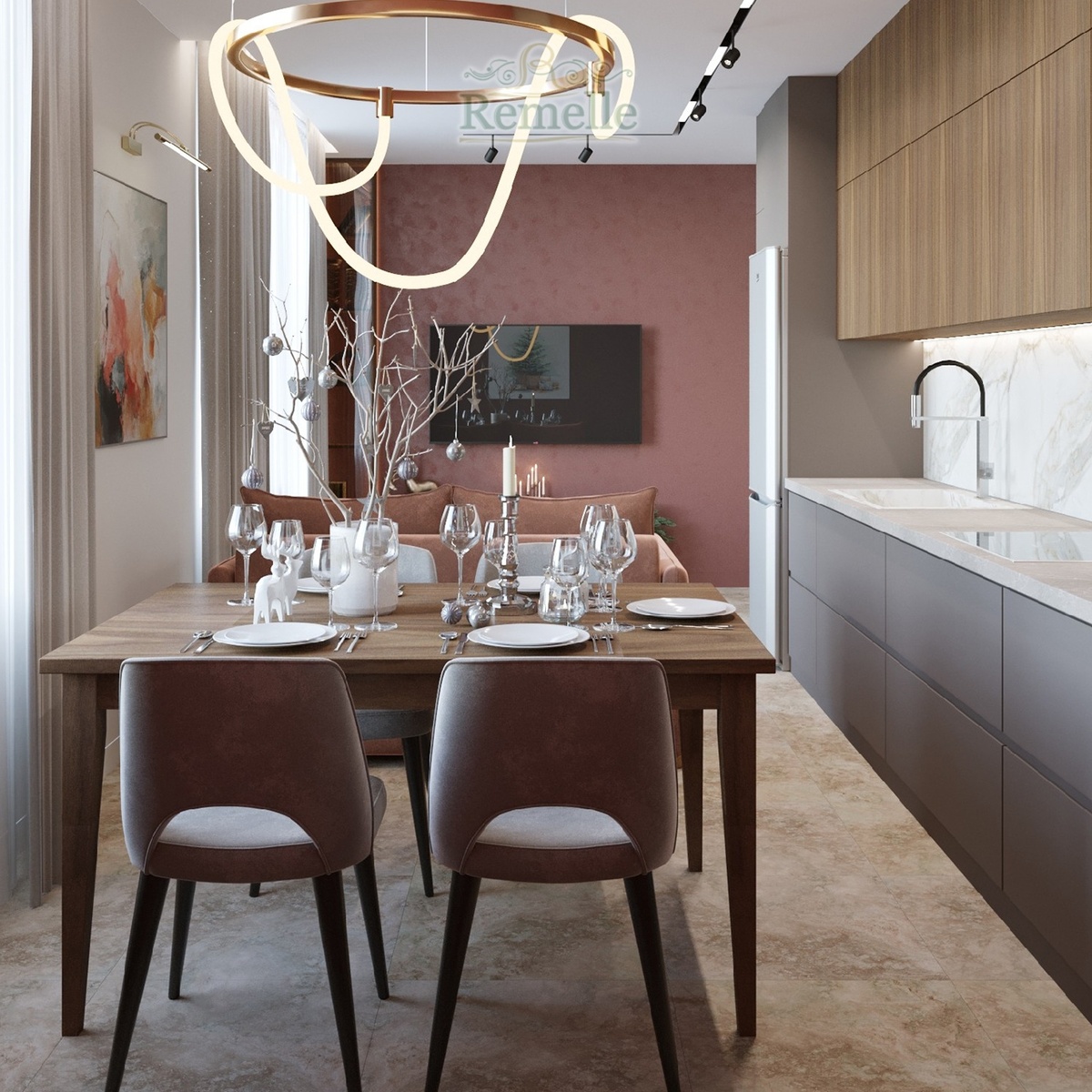 А это наш вариант с подвесными шкафчиками, выглядит тоже очень стильно, а в использовании даже удобнее