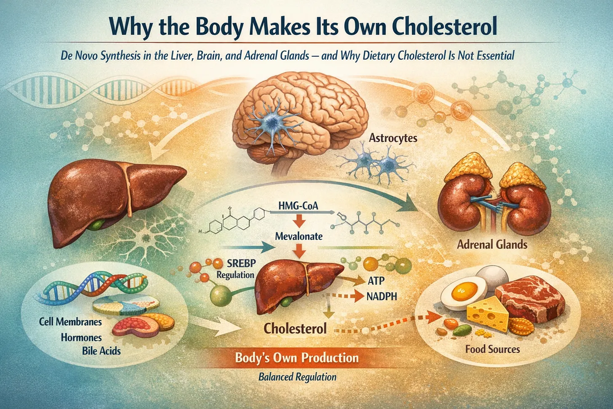Синтез холестерина, один из самых энергоемких биохимических процессов в физиологии человека. Печень производит сотни миллиграммов каждый день, мозг вырабатывает собственный запас за защитой гематоэнцефалического барьера, а надпочечники используют его для выработки жизненно важных гормонов. Тем не менее, холестерин часто изображается просто как пищевая угроза, которую следует минимизировать. Это поднимает фундаментальный биологический вопрос: если бы холестерин был всего лишь вредным пищевым веществом, почему организм вкладывал бы так много энергии в его производство?
