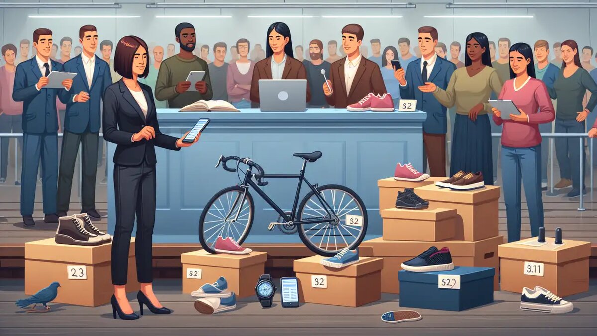    Вещевой аукцион, художественное изображение. © Dall-E / Ridus.ru