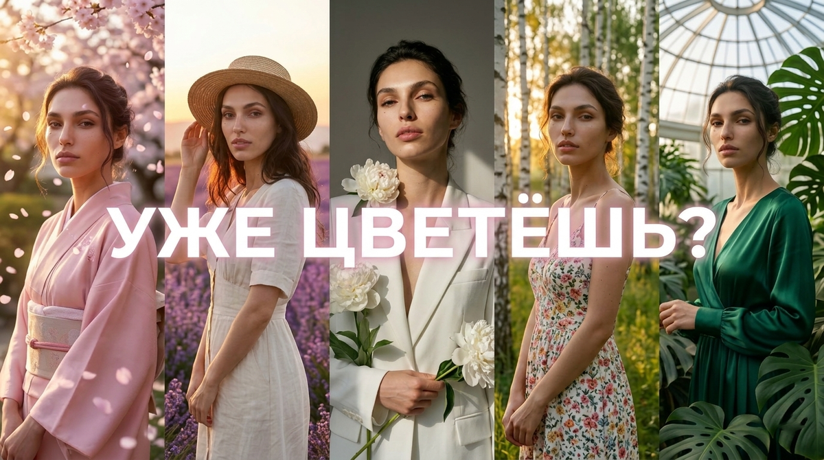 Пять весенних образов. Один промпт. Ваше лицо.