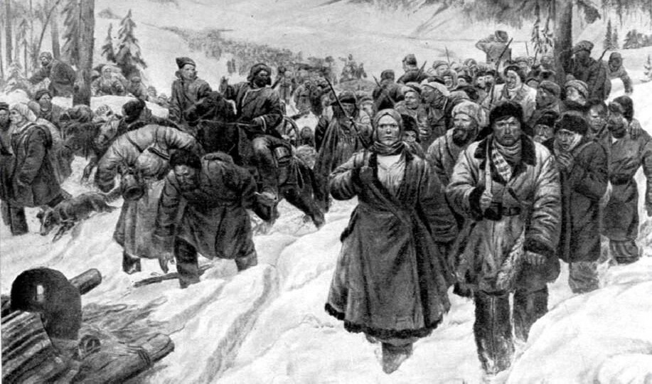 "Со всех сторон неслись вопли, стоны, рыдания, ругань. На снегу уже валялись мертвые и раненые"