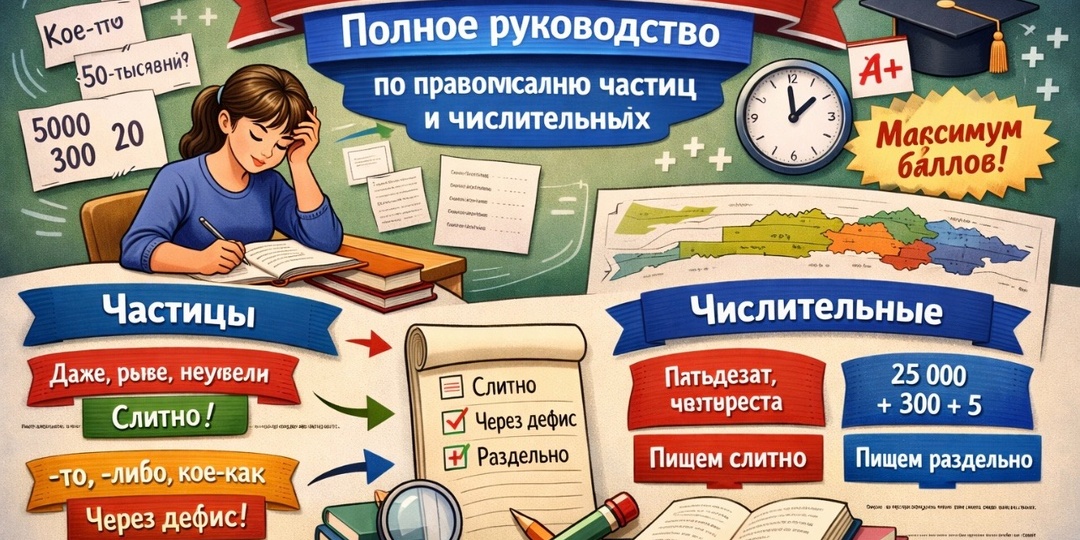 Задание 14 ЕГЭ по русскому языку: полное руководство по правописанию частиц и числительных