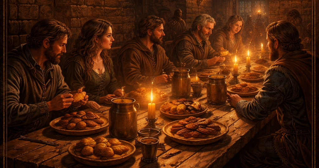 Ужин в средневековом замке: почему ели руками, делили блюда на двоих и запивали всё элем